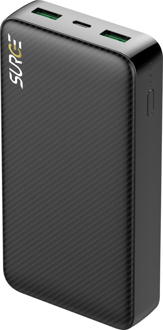 Surge Powerbank 20.000mAh - 22.5W Quick Charge 4.0 - 3 apparaten tegelijk opladen - Zwart - 14,5 x 6,8 x 2,8 cm