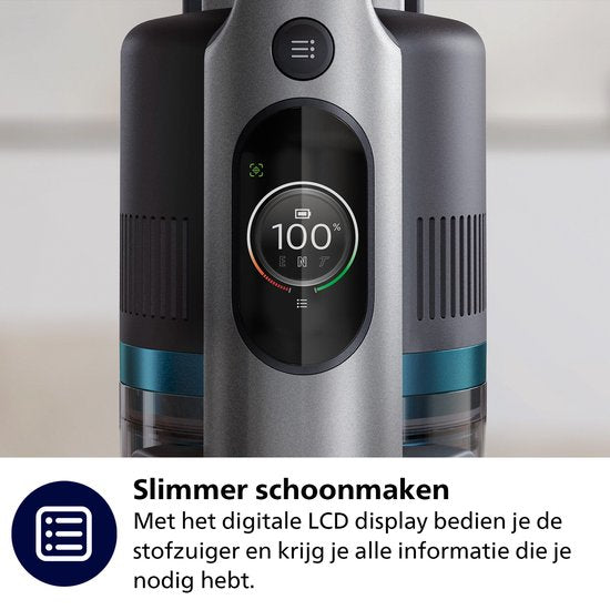 Philips Steelstofzuiger met Dweilfunctie XC8055/01 Aqua Plus - Draadloos en Zonder Zak - Zuigmond met LED Verlichting - Kruimeldief - Batterijduur tot 80 min - Lichtgewicht - Blauw