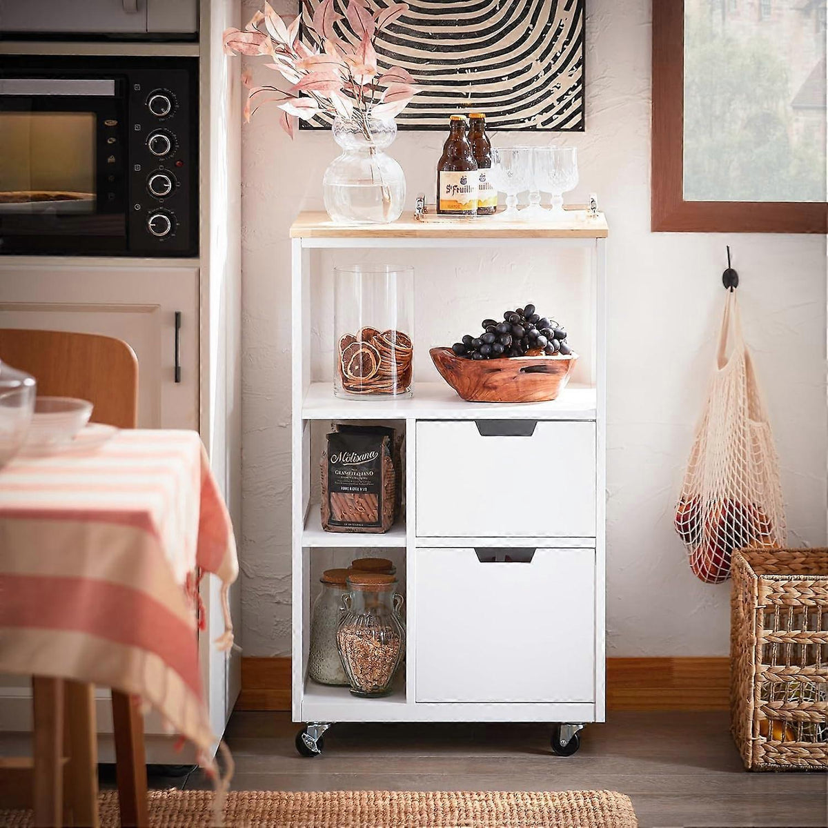 SoBuy Trolley - FKW111-WN - MDF & Rubberhout - Max. 42kg. - 53x37x89cm - Wit