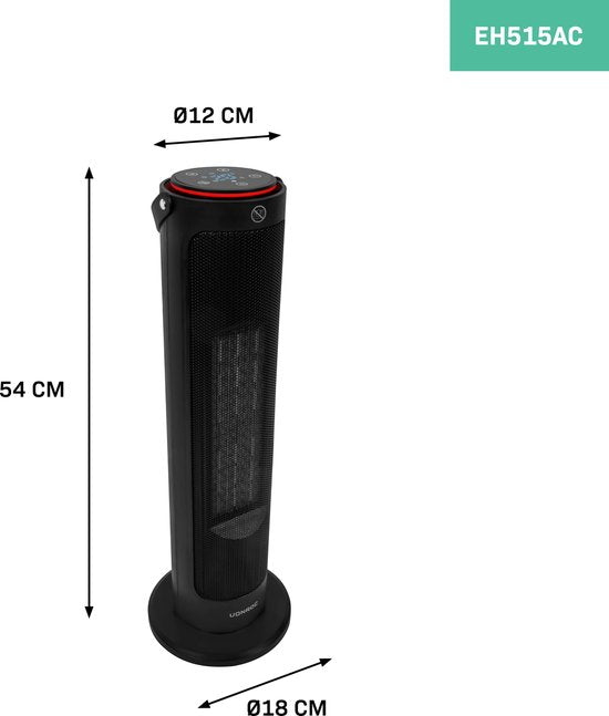 VONROC Elektrische kachel - ventilatorkachel - 1200W/2000W - torenmodel - keramisch - ECO Modus - zwenkfunctie - LED display - Incl. afstandsbediening - thermostaat en timer - 20m2