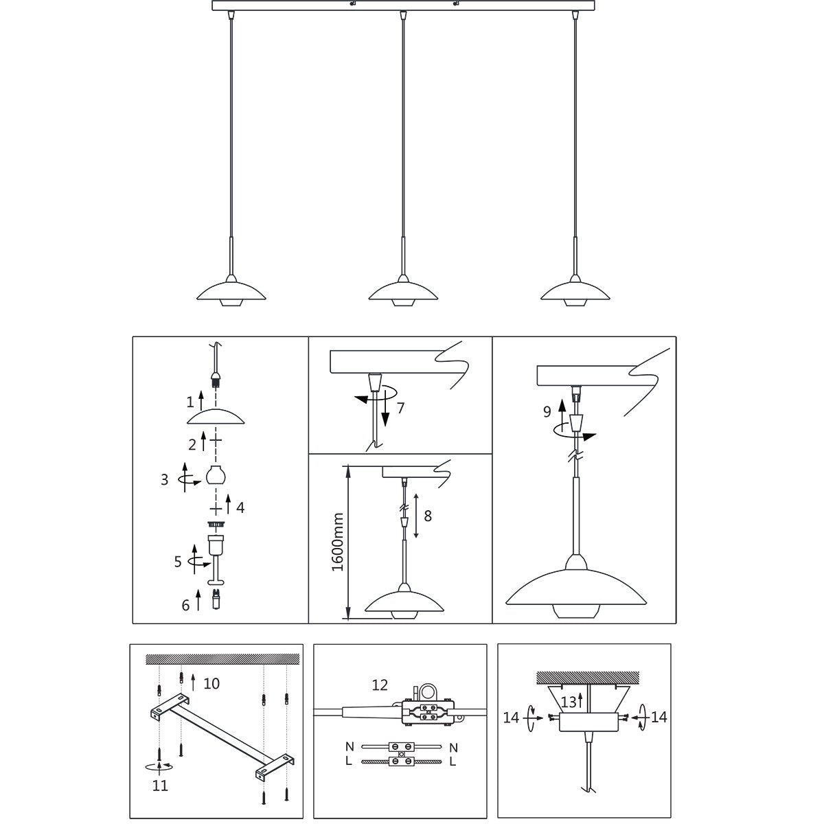 Hanglamp Tallerken 2654ZW Zwart - Modern, Hoogte Verstelbaar, Materiaal: Glas en Metaal, Binnen, Steinhauer