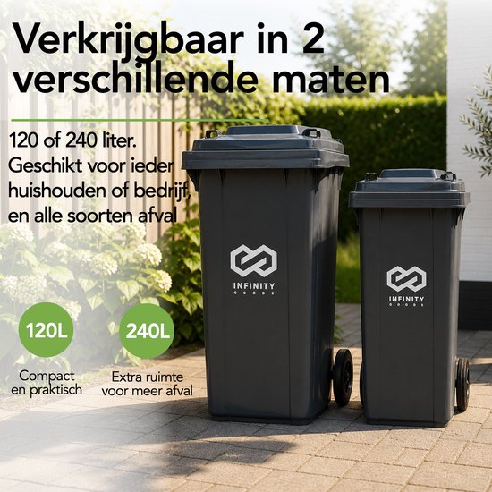 Infinity Goods Kliko 240L - Afvalcontainer - Rolcontainer - Kunststof Mini Container - Met Wielen - Grijs