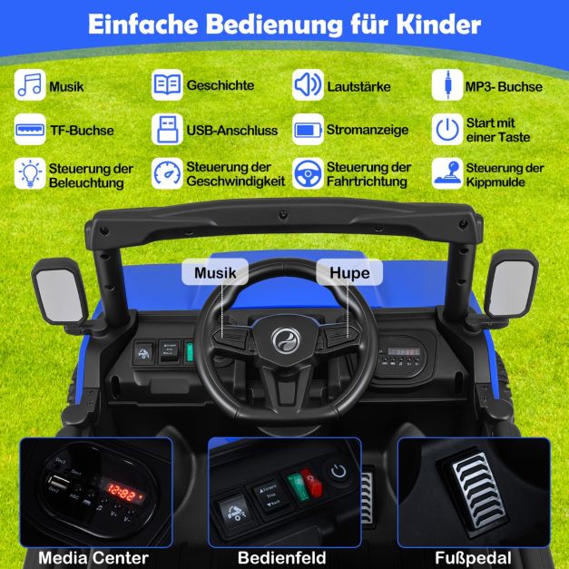 Coast Elektrische Kinderauto 12V – Kiepwagen met Afstandsbediening 106 x 60 x 59 cm – Donkerblauw