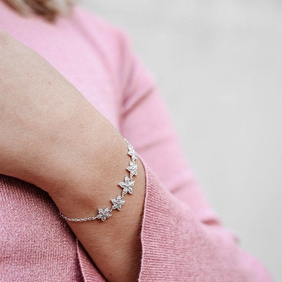 Yolora Dames Bloemen Armband met Kalpa Camaka Kristallen - Zilverkleurig - 18K Witgoud Verguld - Cadeauverpakking - Moederdag Cadeautje
