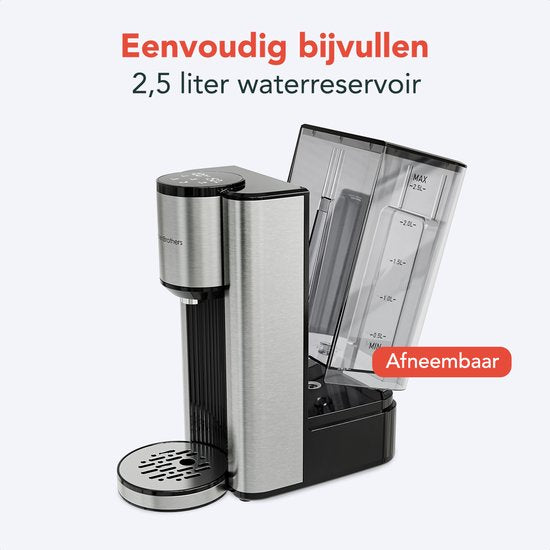 KitchenBrothers Heetwaterdispenser - 2.5L - Instant Waterkoker - BPA en PFAS Vrij - 3 standen van 150 t/m 300 ml - Heetwatertap - 40-100°C - RVS