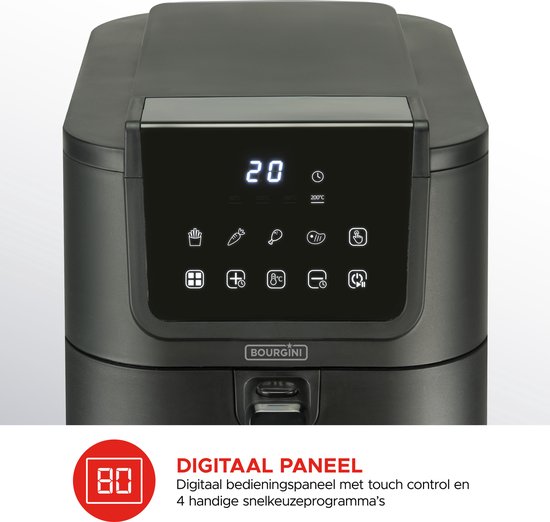 Bourgini Slimfit Airfryer Pure XL - Heteluchtfriteuse - 5 liter - 1500W - PFAS vrij