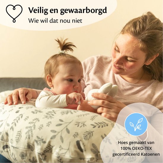 EL-Life Voedingskussen met hoes van 100% katoen - Zwangerschapskussen - Inclusief afneembare en wasbare hoes - Dieren print