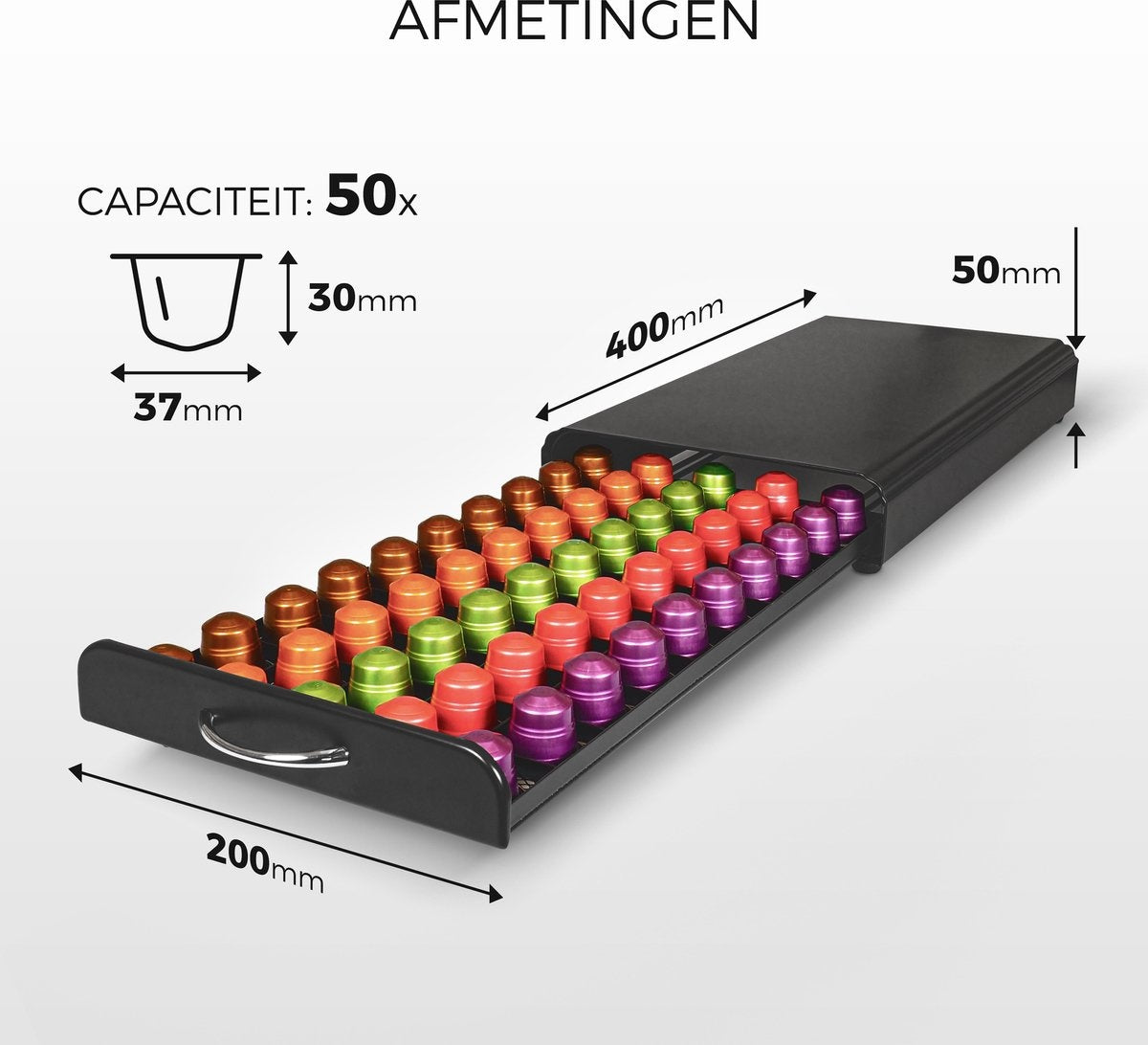 Gadgy Nespresso Capsulehouder met Lade - Koffiecups Houder Nespresso - Koffiehouder voor Nespresso Capsules - 50 Capsules - Cuphouder Zwart