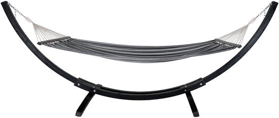 Hangmat Tripoli met Larikshouten Frame – Grijs/Zwart – 320 cm – Katoen & Polyester – Luxe Buitenlounger