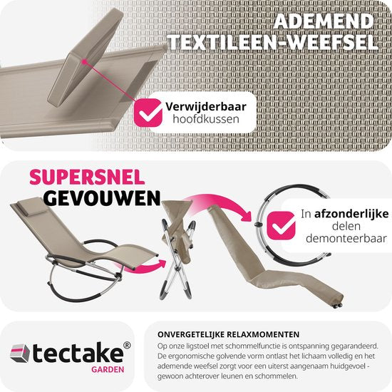 tectake® - ligstoel ligbed zonnebed - ergonomisch, opvouwbaar - Draagkracht 150 kg - beige -