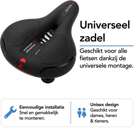 Brixy Ergonomisch Fietszadel - Incl. Zadelhoes - Gelpads & Vering - Reflecterend - Ventilerend - Unisex - Zwart
