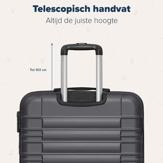 TRVLMORE Kofferset - 3 Delig - Complete Set - 38L Handbagage + 70L en 110L Ruimbagage - Donkergrijs