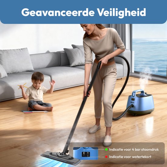 BOLLIT 17 in 1 Stoomreiniger 2000W - Tapijtreiniger - Vlekkenreiniger - Handstomer - Stoomreinigers - Reinigingsmachine - Stoommop - Vloerreiniger- Handstoomreiniger - Stoomdweil - Vloer, Badkamer, en Tapijt Reinigen