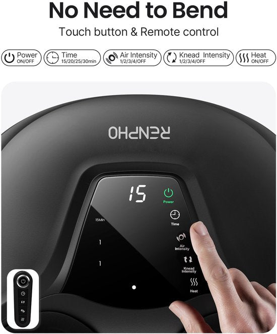 RENPHO Shiatsu Voetmassager FM058R - Compact design - Warmtefunctie - Instelbare intensiteit - met Afstandsbediening - Zwart