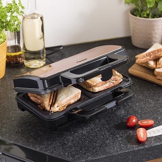 Bestron Tosti apparaat - ASM90XLCO - 900W - Voor 2 tosti's - Anti aanbaklaag - Koper - 5 jaar garantie