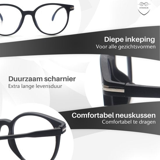 LC Eyewear Beeldschermbril - Blauw Licht Bril - Incl. Brillenkoker - Unisex - Mat Zwart