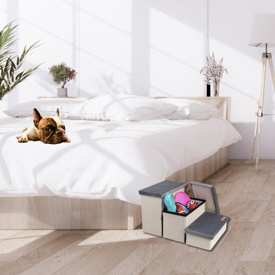 By Cee Cee – Hondentrap Met Opbergruimte – 60 x 40 x 33 cm – Voorzien Van 3 Treden En Opvouwbaar Design – Voor Bank Of Bed – Antraciet MDF
