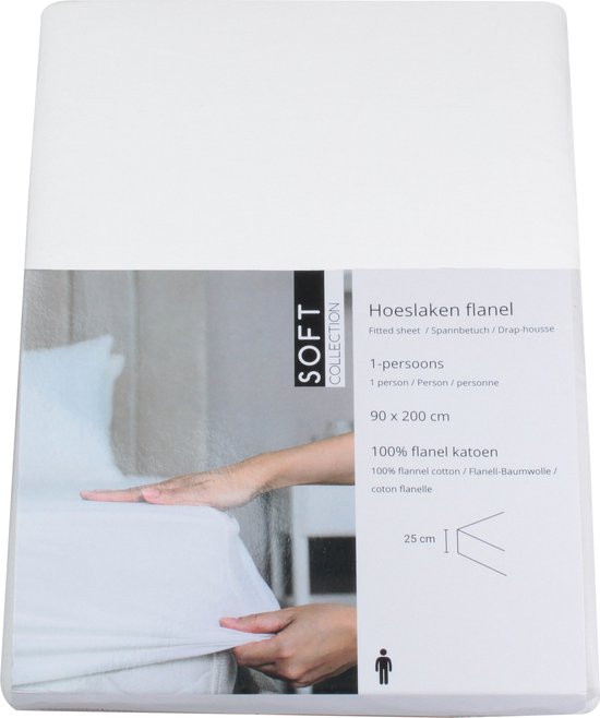 DoubleDry Hoeslaken Flanel 100% Zacht Katoen - Tweepersoons 180x200 cm - Rondom Elastiek - Wit