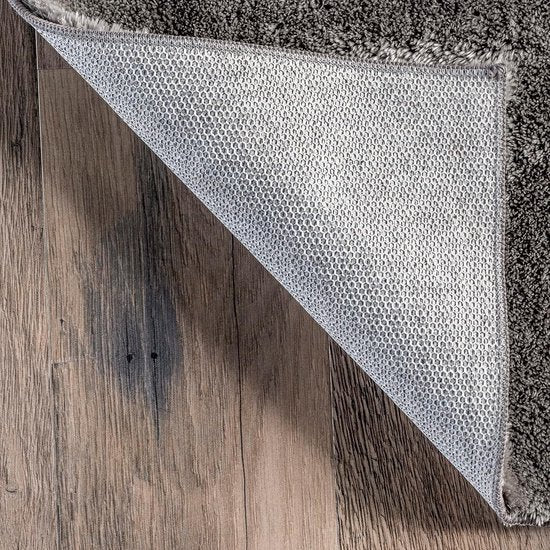 Flycarpets Solid Hoogpolig & Wasbaar Effen Vloerkleed - Grijs - Woonkamer Tapijt - 160x230 cm