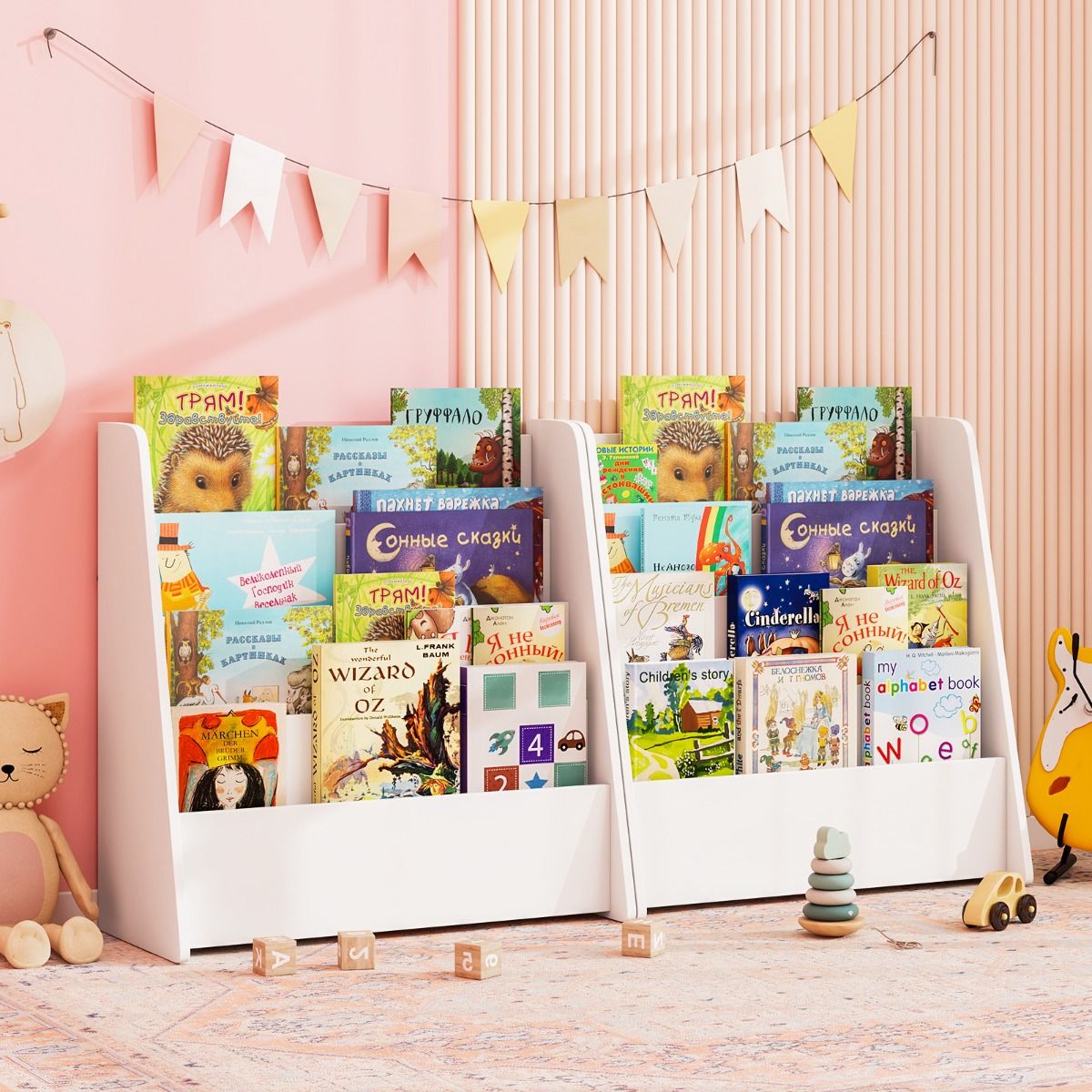 Coast Kinderboekenrek - 4 opbergvakken - tijdschriftenhouder - wit