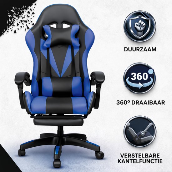 Bayt Gamestoel - Gaming chair - Gamingstoel - Comfort gamer stoel - Zwart en Donkerblauw