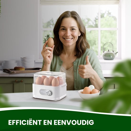 TTD® Smart Eierkoker Elektrisch met Timer - Geschikt voor 1 tot 6 Eieren - Hardgekookt, Zachtgekookt of Halfzacht - Eierwekker - Eierkoker Electrisch - Inclusief Eierprikker en Maatbeker