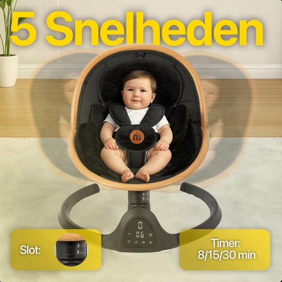 MATTI® - Elektrische Wipstoel - Babyschommel - Schommelstoel - Babyswing - Incl. Bluetooth & Afstandsbediening