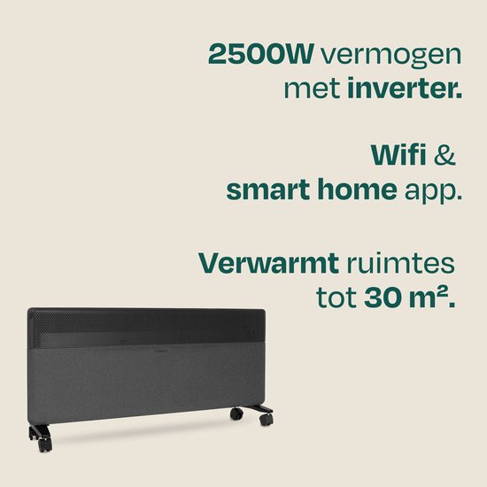 VONROC Luxe Elektrische Kachel – Textiel Paneel - Inverter - 2500W – 30m² – Zwart – wifi
