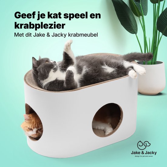 Jake and Jacky Krabkarton voor Katten - Kattenhuis Karton - Krabpaal Karton - Krabmand - Krabplank - Krabmeubel - Kartonnen Krabmat - Kattenmand - Kattenbed - 60x34x34cm