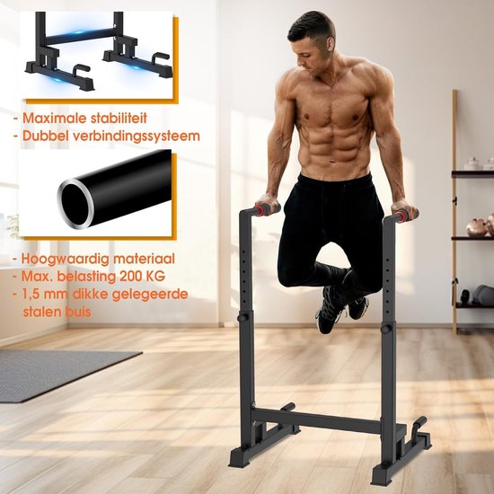 DH FitLife Dip Bars | Dip Stand Station | Dipstandaard | Krachtstation Fitnessapparaat voor Thuis | Parallettes Calisthenics Trainingsapparatuur | Individueel Verstelbare Hoogte voor Krachttraining