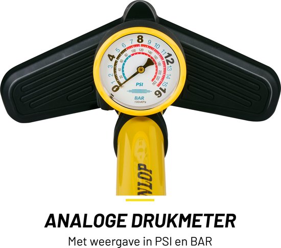 Dunlop Fietspomp met Drukmeter - Fiets Pomp voor Dunlop, Schrader en Frans Ventiel - Staande Pomp Incl. Adaptoren voor Waterspeelgoed en Ballen
