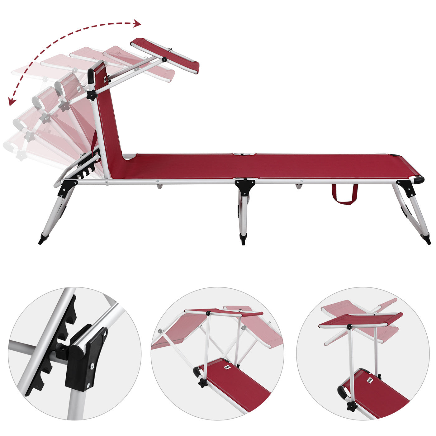 Casaria Ligstoel Malta Comfort – met Zonnedak 210 cm – Rood