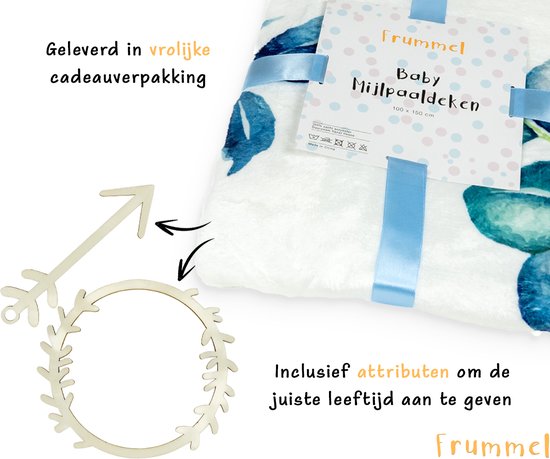 Frummel Mijlpaaldeken ‘Leaves’ – Milestone deken – Mijlpaal baby – Kraamcadeau Jongen – Kraamcadeau Meisje – Baby Shower Cadeau – Baby Cadeau – Mijlpaaldeken in het Nederlands – Moederdag cadeau - 115 x 115 cm