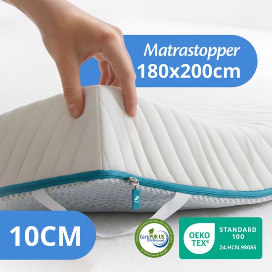 Ella Ergo Topper 180x200 cm - 10CM Dik Matras Topdekmatras - Matrastopper Gel Infused Traagschuim & Aircell-schuim - Medium Hardheid