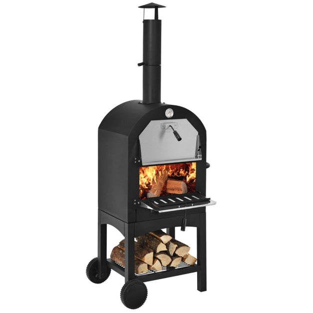COAST Houtgestookte Outdoor Pizzaoven – Inclusief Pizzasteen en Schuif - Max. 350 ℃ - Zwart - 59 x 46 x 162 cm
