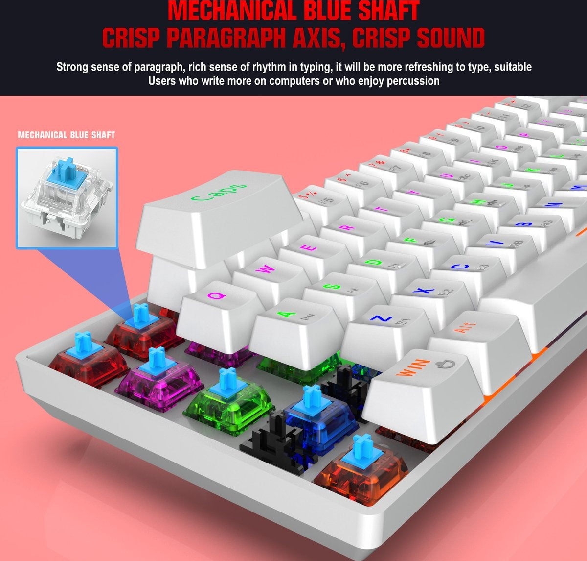 Fuegobird V600 Bedraad Gaming Toetsenborden - Membraan Toetsenbord - RGB Verlichting - 96 keys - Grijs wit