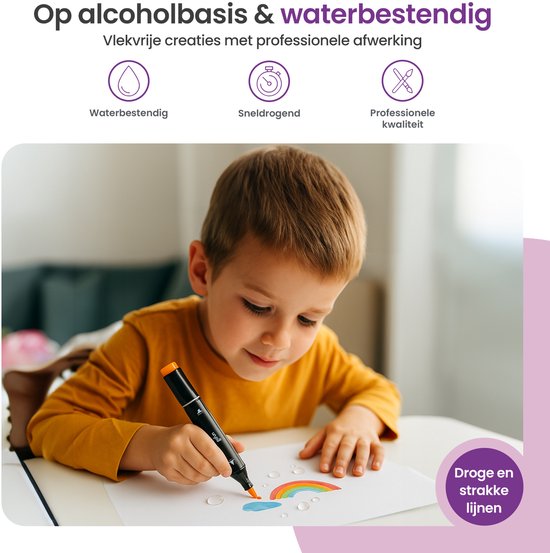 Gofun Twinmarkers – 262 Stuks – Alcoholmarkers – Dubbele Punt (Fijn & Breed) – Voor Kinderen & Volwassenen – Kleurcodering & Draagtas