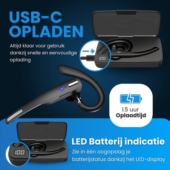 Otiume Draadloze Headset met Microfoon – Noise Canceling – Handsfree Bellen – Werkt als Bluetooth Headset voor elk apparaat