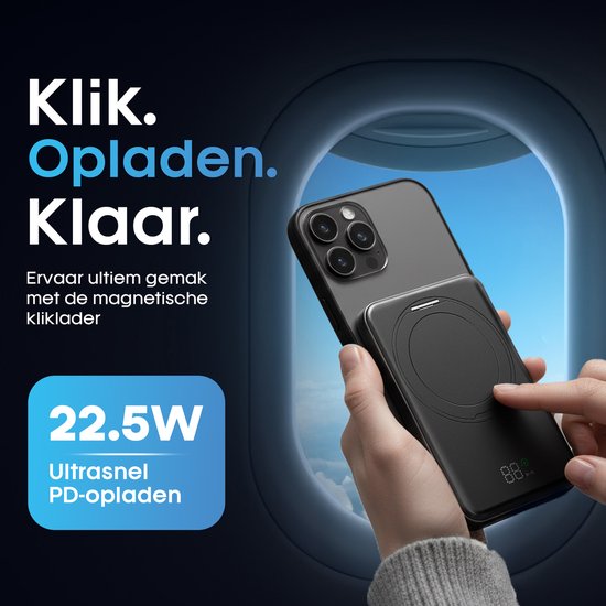 Strolox Powerbank - 12000 mAh - Geschikt voor MagSafe systeem - Draadloze Powerbanks - Snellader - Noodpakket - Met Stand