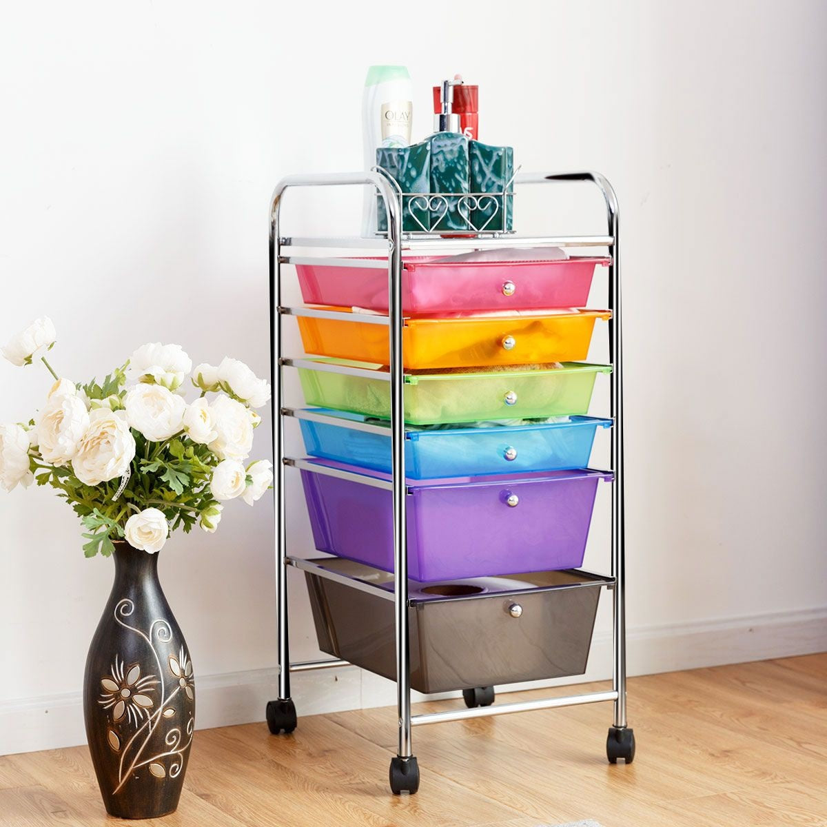 Badkamertrolley Rolcontainer met laden - Veelkleurig - 37 x 74 x 32 cm - PP-materiaal