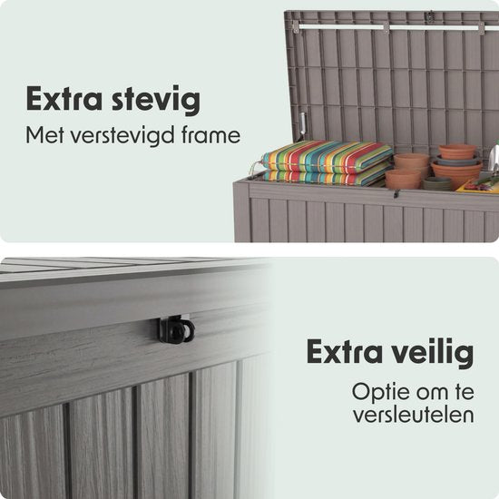 LifeGoods Opbergbox - 570L - Kussenbox - Waterdicht - Tuinkussenbox - Roestvrij - Tuinbox - 137,5x66,5x72,8 cm - Grijs