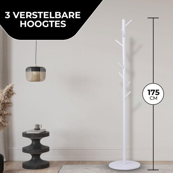 Bayt Kapstok - Staande kapstok - Kapstok Hout - Kapstok Staand - Garderoberek - 8 Haken - 175 cm - Wit