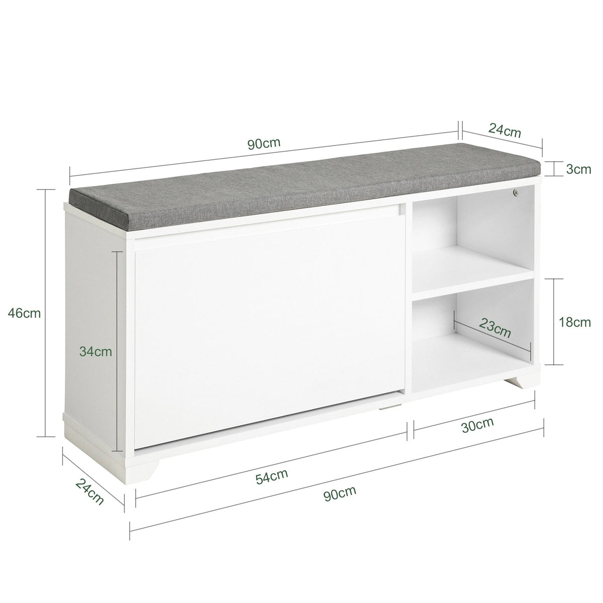 SoBuy FSR119-W Schoenenkast met zitvlak - 90 x 24 x 46 cm - Wit/ Grijs