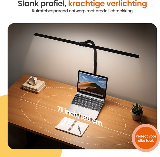 Goliving Bureaulamp met Klem XL - 78 CM - LED Dimbaar met Afstandsbediening - Klemlamp - Tafellamp - Leeslamp - Flexibel - Ledlamp - Touch Bediening - Softclose - Zwart