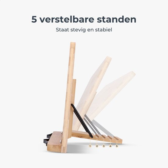 Castagnola Verstelbare Boekensteun - Boekenstandaard met 5 Standen - Boekenhouder Bamboe - Tablethouder - Kookboeken en Leesboeken