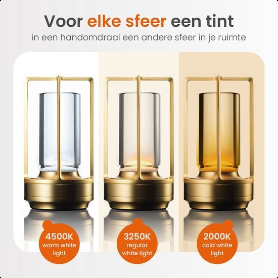 Goliving Tafellamp Oplaadbaar – Lantaarn – Draadloos en dimbaar – Moderne touch lamp – Nachtlamp Slaapkamer – 17.5 cm – Goud