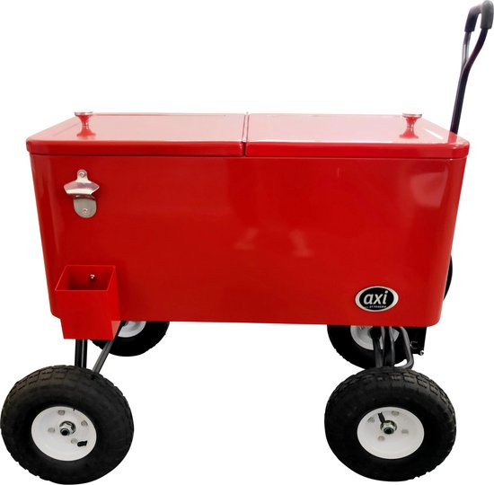 AXI Bolderwagen Cooler in Rood - Bolderkar - Koeler met wielen - 76L inhoud - Koelbox met aftapkraan