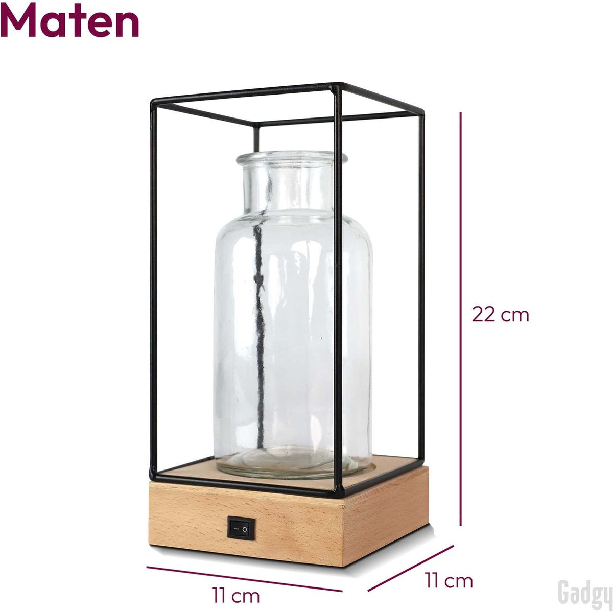 Gadgy Vaas met LED Verlichting - Vaaslamp - Glazen Vaas met Lamp - Moederdag Cadeautje - Hydroponie - Werkt op Batterijen – Tafellamp  - Ø11 cm