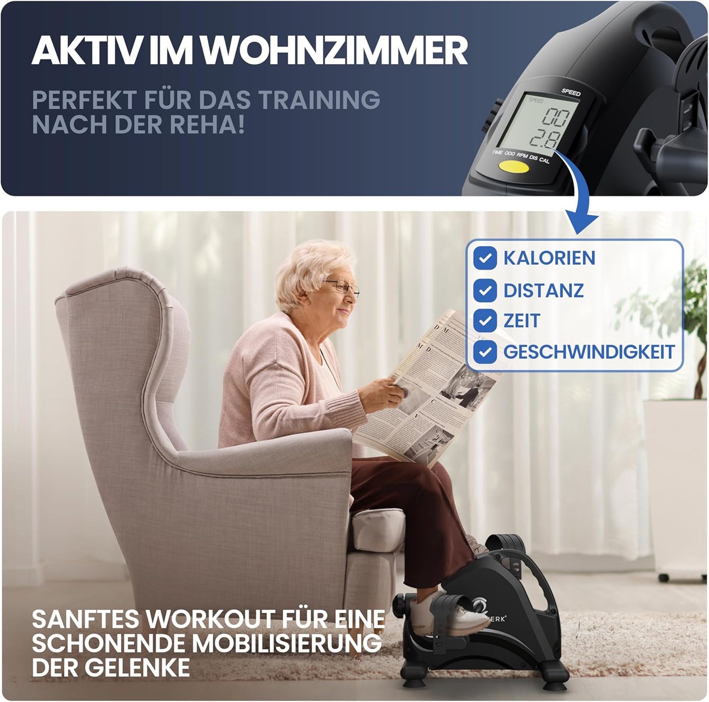 Heldenwerk Stoelfiets - Pedaaltrainer - Compact  - 44x40x30cm - Zwart - Incl. Antislip mat & Calorie teller