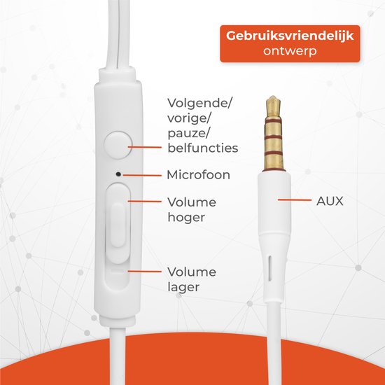 Nuvance - Oortjes met Draad - 3.5mm Jack Aansluiting - Oordopjes met Draad - In-Ear Oortjes met Draad en Microfoon - Wit